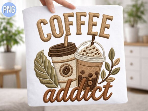 Coffee Iced Drink Addict PNG for Seasonal Embroidery