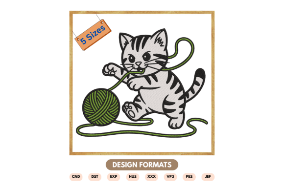 Cute Cat Playing Embroidery Design