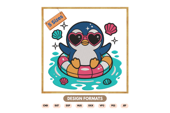 Cute Penguin Summer Embroidery Design
