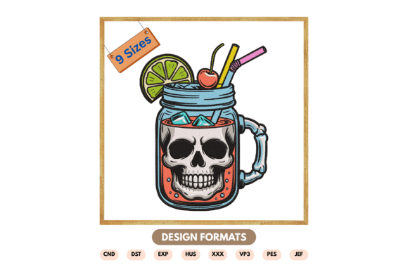 Skull Cocktail Embroidery Design